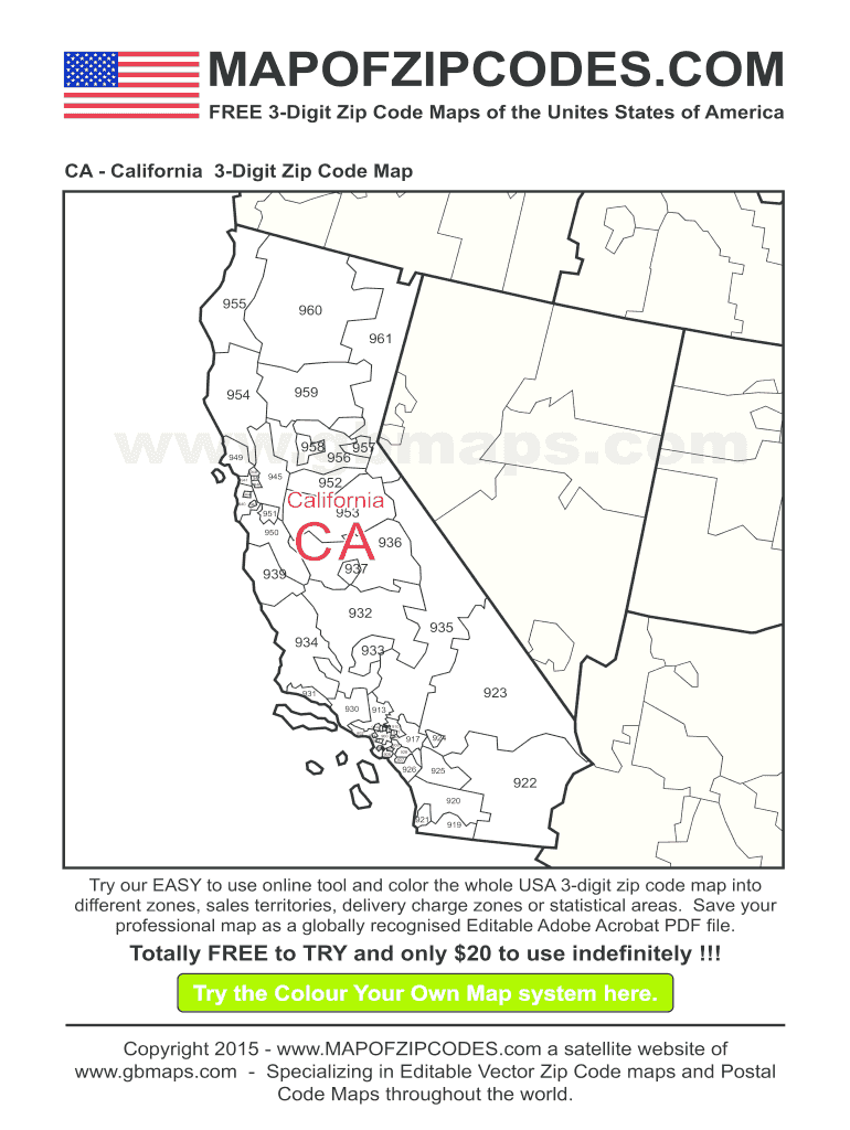 California Zip Code Map - Fill Online, Printable, Fillable, Blank | PDFfiller