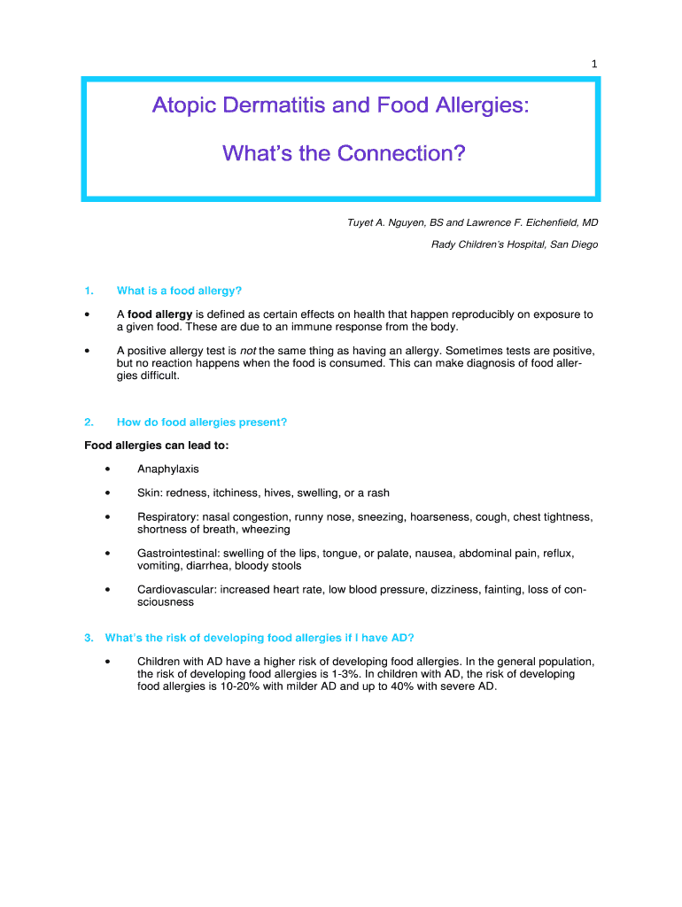 Fillable Online Atopic Dermatitis and Food Allergies Fax Email Print