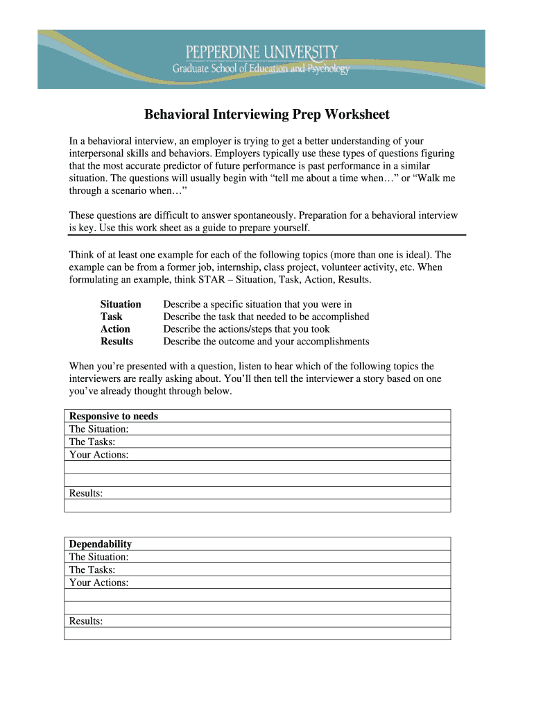 Fillable Online Behavioral Interviewing Prep Worksheet.pdf - MindMaps ...