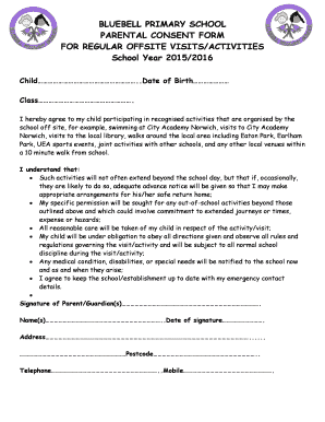 BLUEBELL PRIMARY SCHOOL PARENTAL CONSENT FORM FOR REGULAR - bluebell norfolk sch