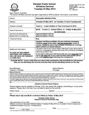 Performance/excursion note - waratah-p schools nsw edu