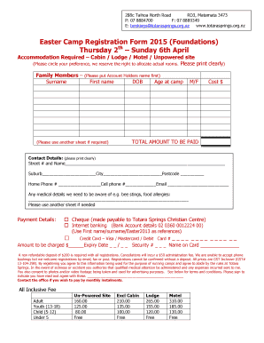 Easter Camp Registration Form 2015 Foundations - totarasprings org