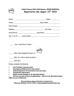 Little FlowerOLL Fall Sports HIGH SCHOOL Registration due