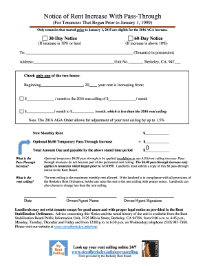 Notice of bRentb Increase With Pass-Through - Berkeley - ci berkeley ca