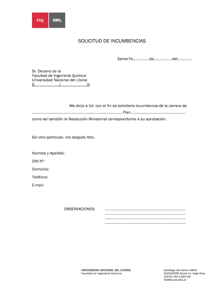 Solicitud de Incumbencias Profesionales - Facultad de Ingenier a Vista previa en la página 1