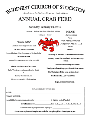 Fillable Online stocktonbuddhisttemple ANNUAL CRAB FEED - Stockton
