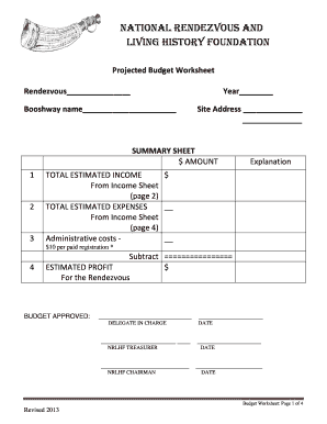 Budgeting sheet - National Rendezvous and Living History Foundation - nrlhf