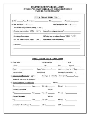 Intake Face to Face Form - Healthcare Living for Families