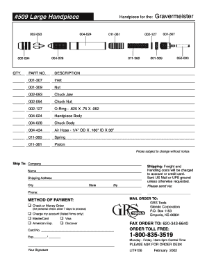 Part list - 509 Large Handpiece for GraverMeister Parts List - GRS Tools