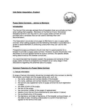 Puppy Sales Contracts Advice to Members