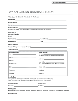 MY AN GLI AN DATAASE FORM - Anglican Church of Southern - stmark org