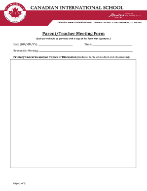 Teacher conference forms printable - CANADIAN INTERNATIONAL SCHOOL Parent/Teacher Meeting Form