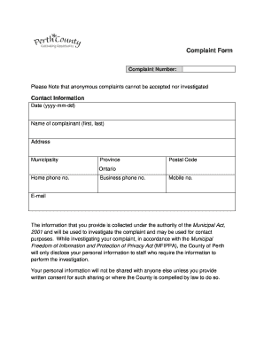 Complaint Form - bcountyofperthbbonbbcab - countyofperth on
