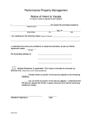 Notice of Intent to Vacate - Performance Property Management