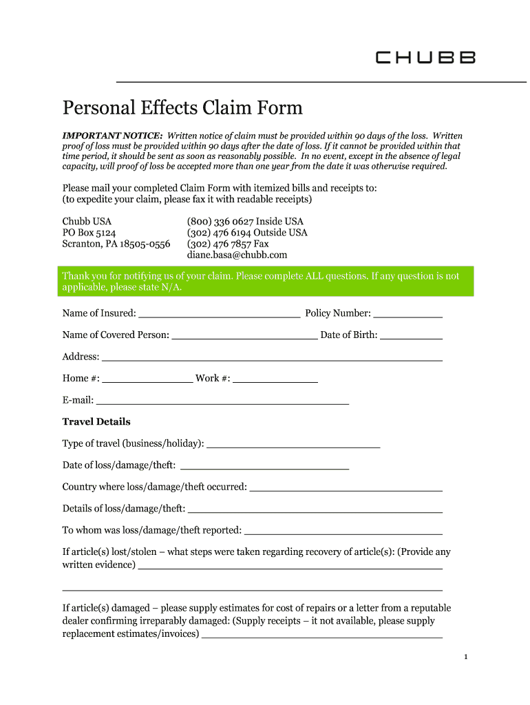 Fillable Online ucop BLossb of Personal Effects and Money Claim Form