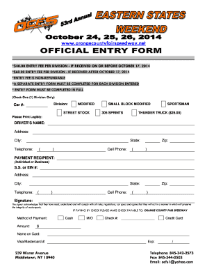 00 ENTRY FEE PER DIVISION IF RECEIVED ON OR BEFORE OCTOBER 17, 2014