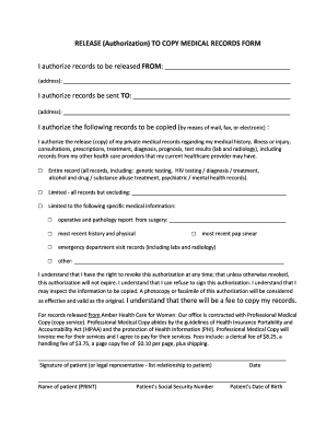 Fillable Online RELEASE (Authorization) TO COPY MEDICAL RECORDS FORM ...