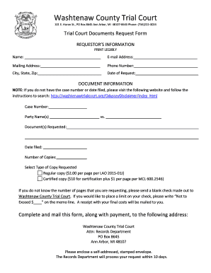 Fillable Online washtenawtrialcourt ewashtenaw BTrialb Court Records Fillable Online washtenawtrialcourt ewashtenaw BTrialb Court Records