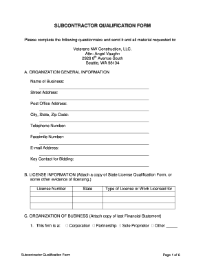 Subcontractor payment agreement - SUBCONTRACTOR QUALIFICATION FORM - Veterans NW Construction