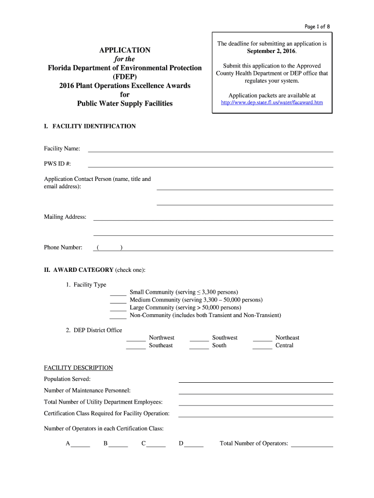 Fillable Online dep state fl 1996 DEP Water Treatment Plant Operations