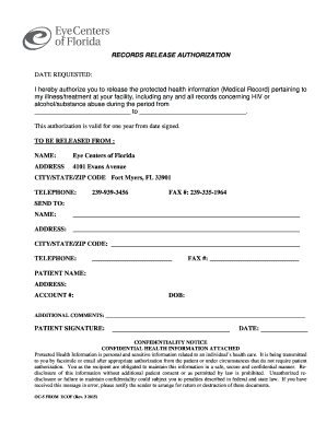 Download Medical Records Form - Eye Centers of Florida