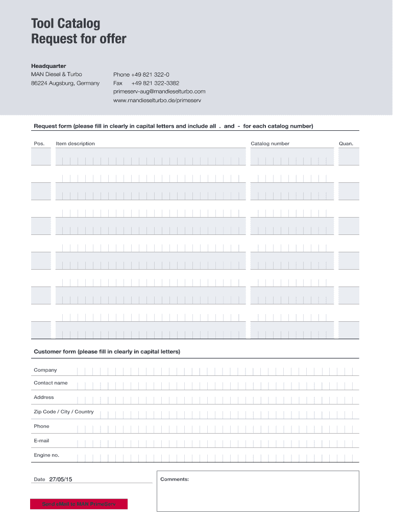 Fillable Online primeserv man MAN Tool Catalog Request for Offer