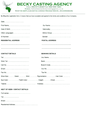 Becky casting agency registration form