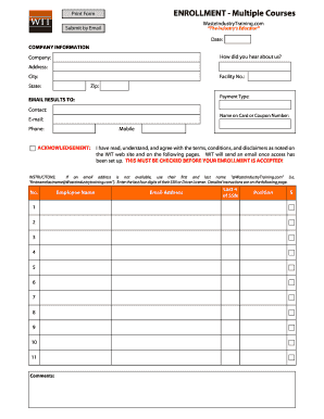 ENROLLMENT Multiple Courses Print Form WasteIndustryTraining