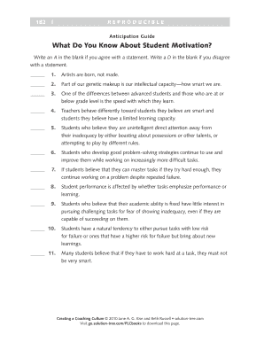 Anticipation Guide What Do You Know About Student Motivation