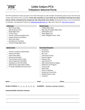 Pediatric ot soap note example - Volunteer Interest Form - Little Cedars PTA - littlecedarspta