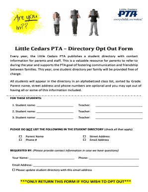 Little Cedars PTA Directory Opt Out Form - littlecedarspta