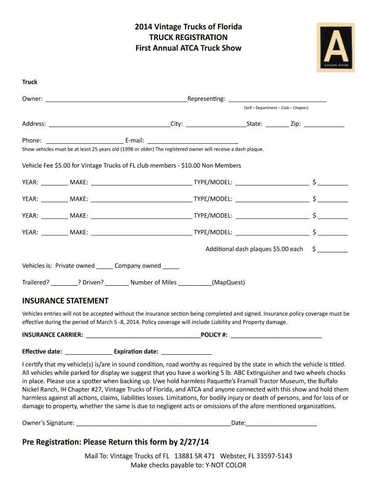 Fillable Online vintagetrucksfl 2014 Vintage Trucks of Florida TRUCK