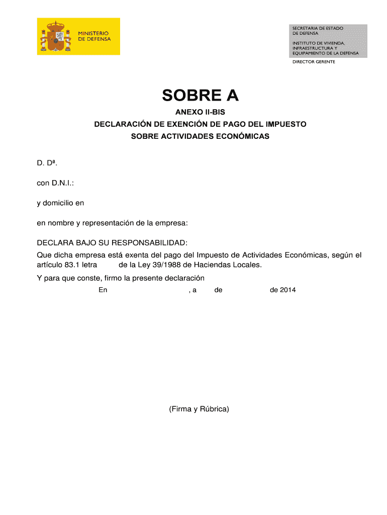 Concurso de arrendamiento de locales Anexo II bis- Declaracin de exencin de pago del Impuesto sobre  Vista previa en la página 1