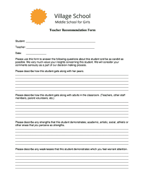 Teacher Recommendationpdf - Village School - villageschool