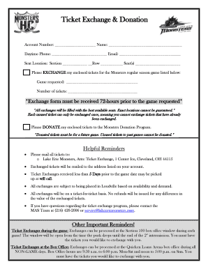 Ticket Donation & Exchange form - Lake Erie Monsters