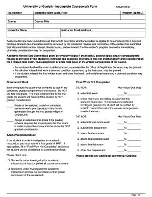 University of Guelph - Incomplete Coursework bFormb - uoguelph