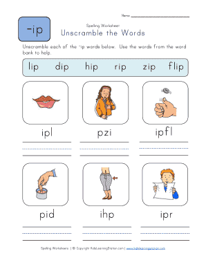 Fillable Online Spelling Worksheet - Unscramble the -ip Words
