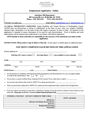 Employment Application Online Attention: HR Department 105 Lawsonville Ave Reidsville, NC 27323 Phone: (336) 3941233 FAX: (336) 3426714 Email Address: csligh adtsrc