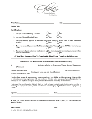 Maryland Medication Administration Authorization Form