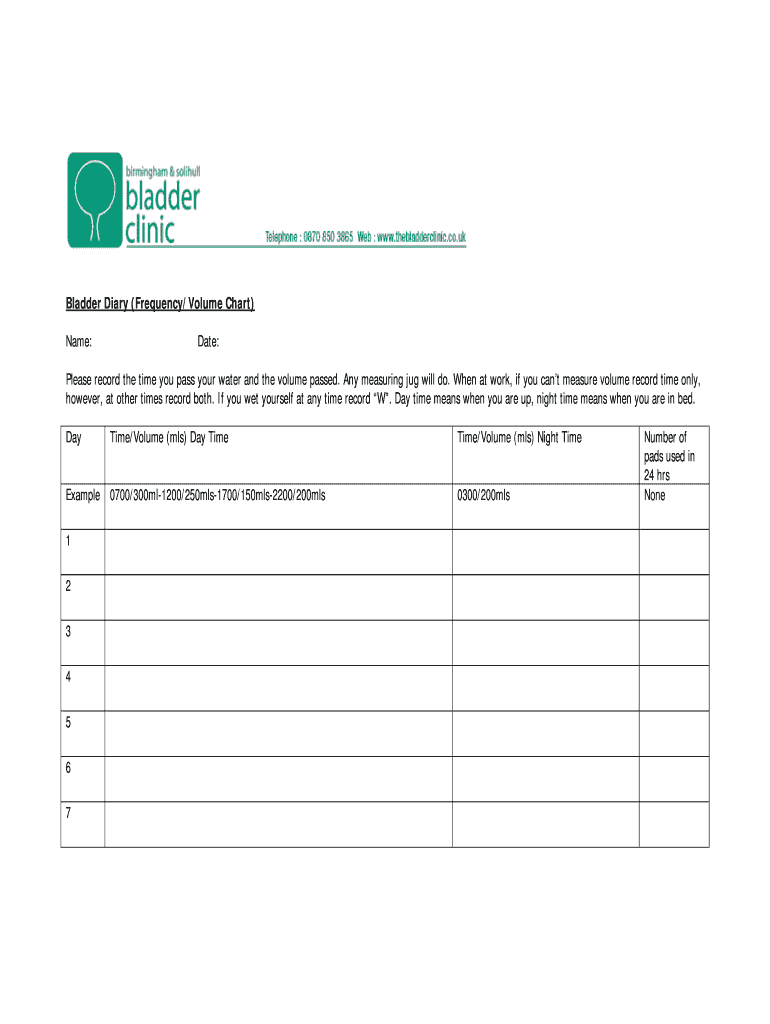 fillable-online-bladder-diary-frequency-volume-chart-fax-email-print-pdffiller for Free Printable Urine Output Chart Fillable Online Bladder Diary (Frequency/Volume Chart) Fax Email Print - pdfFiller for Free Printable Urine Output Chart