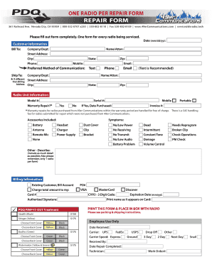 PDQ Repair Program Two Way Radio Repair Form