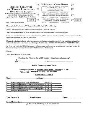 Raffle ticket sales tracking template - Ticket image and info about prizes - Adams Chapter of Trout Unlimited - adamstu