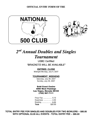 fillable online nationalwomen500club 2nd annual doubles and singles doubles tournament brackets