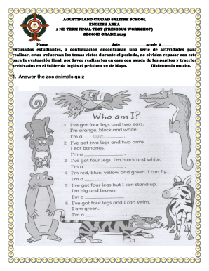 Fillable Online agustinianosalitre edu 1. Answer the zoo animals quiz -  colegio agustiniano ciudad salitre - agustinianosalitre edu Fax Email Print  - pdfFiller