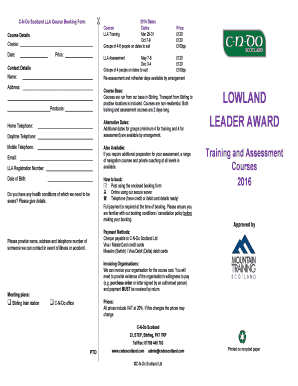 Fillable Online C N Do Scotland LLA Course Booking Form 2016 Dates Fax Fillable Online C N Do Scotland LLA Course Booking Form 2016 Dates Fax