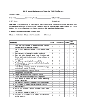 NICHQ bVanderbilt Assessmentb Follow-Up bTEACHERb Informant bb