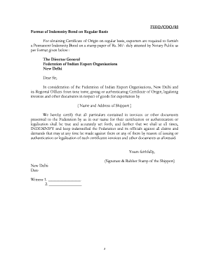 Fillable Online FIEOCOO03 Format of Indemnity Bond on Regular Basis The ...