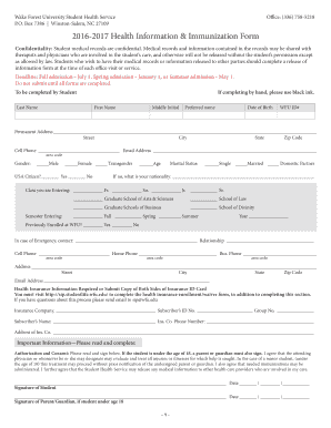 Health Information and Immunization bFormb - Student Health Service - shs wfu