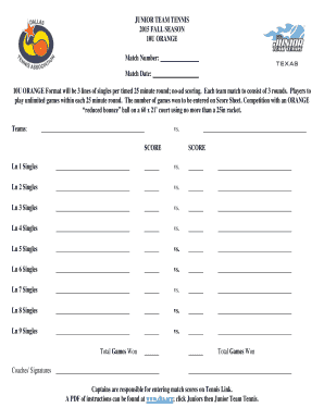 JUNIOR TEAM TENNIS 2015 FALL SEASON 10U ORANGE Match Number - dta