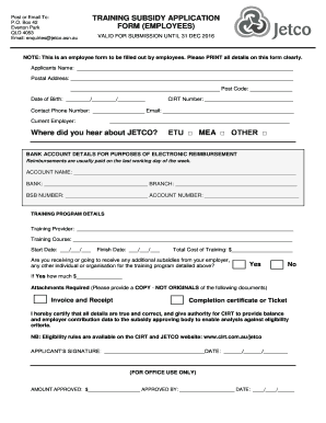 Hoa agenda template - TRAINING SUBSIDY APPLICATION PO Box 42 FORM EMPLOYEES